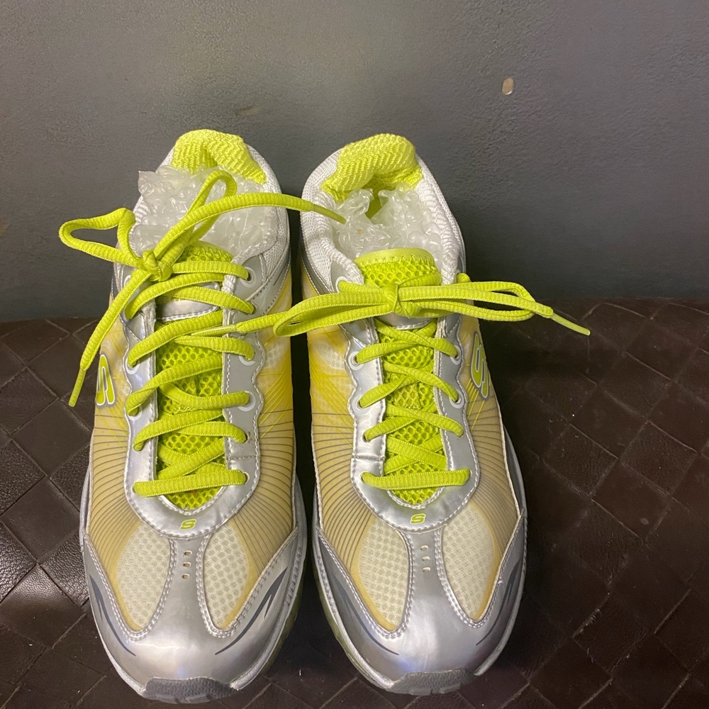 Skechers Women's Neon Yellow Silver White Lace-Up Sneakers